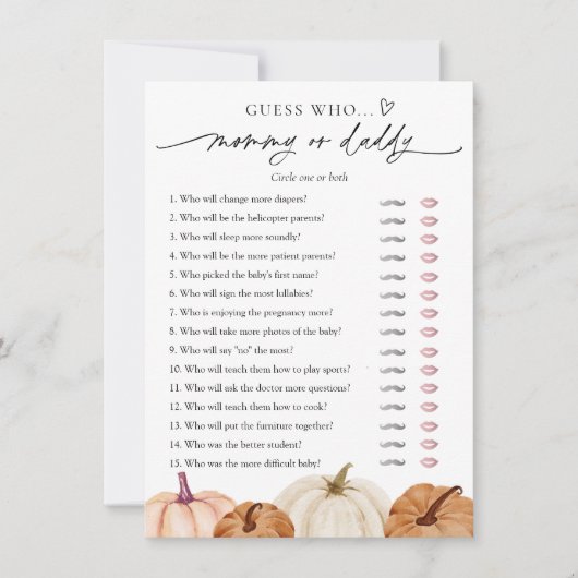 カボチャ赤ちゃんシャワーママまたはパパのゲームカード 招待状 (正面)