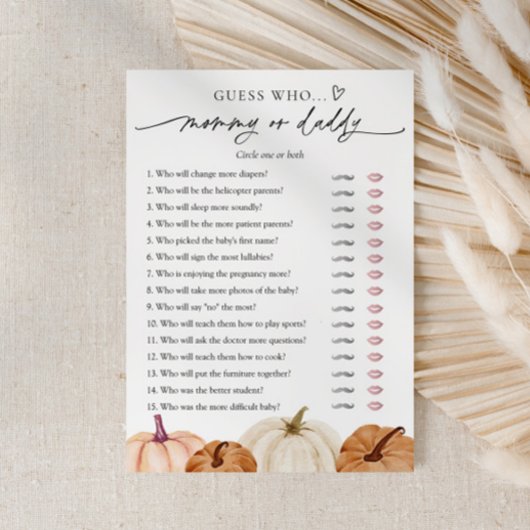 カボチャ赤ちゃんシャワーママまたはパパのゲームカード 招待状