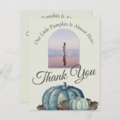 カボチャ赤ちゃんシャワーライトグレーブルー水色 サンキューカード (正面/裏面)
