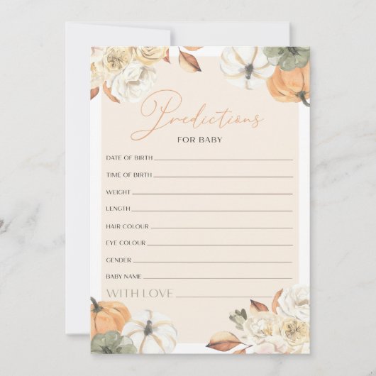 カボチャ赤ちゃんシャワー予測ベビーゲームカード 招待状 (正面)