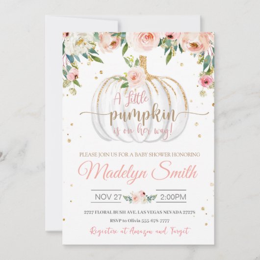 カボチャ赤ちゃんシャワー小さなカボチャが途中にある 招待状 (正面)