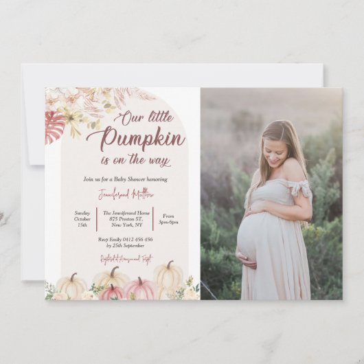 カボチャ赤ちゃんシャワー少しカボチャが途中にある 招待状 (正面)