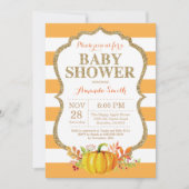 カボチャ赤ちゃんシャワー招待状オレンジと金ゴールド 招待状 (正面)