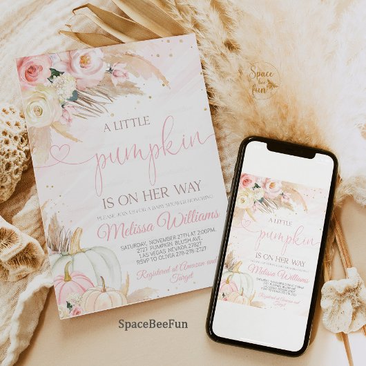 カボチャ赤ちゃんシャワー招待状ガールボホパンパス 招待状