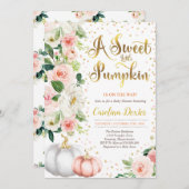 カボチャ赤ちゃんシャワー招待状赤面ピンクと金ゴールド 招待状 (正面/裏面)