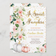 カボチャ赤ちゃんシャワー招待状赤面ピンクと金ゴールド