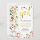 カボチャ赤ちゃんシャワー招待状赤面ピンクと金ゴールド 招待状 (正面)