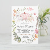 カボチャ赤ちゃんシャワー招待状、ピンクカボチャ招待状 招待状 (スタンド正面)