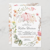 カボチャ赤ちゃんシャワー招待状、ピンクカボチャ招待状 招待状 (正面/裏面)