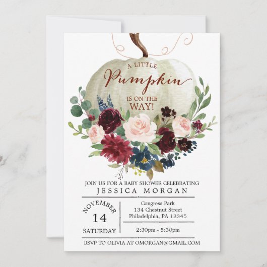 カボチャ赤ちゃんシャワー招待状-秋赤ちゃんシャワー 招待状 (正面)