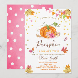 カボチャ赤ちゃんシャワー招待秋の秋ピンク 招待状