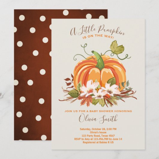 カボチャ赤ちゃんシャワー招待秋秋ニュートラル 招待状 (正面/裏面)