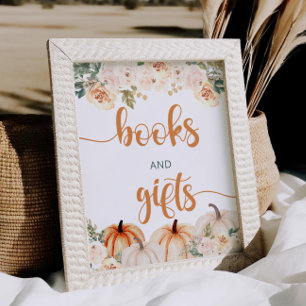 カボチャ赤ちゃんシャワー本とギフトサイン ポスター