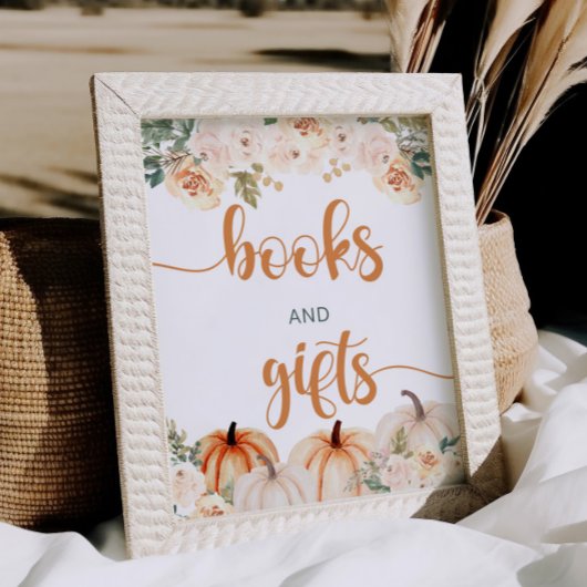 カボチャ赤ちゃんシャワー本とギフトサイン ポスター