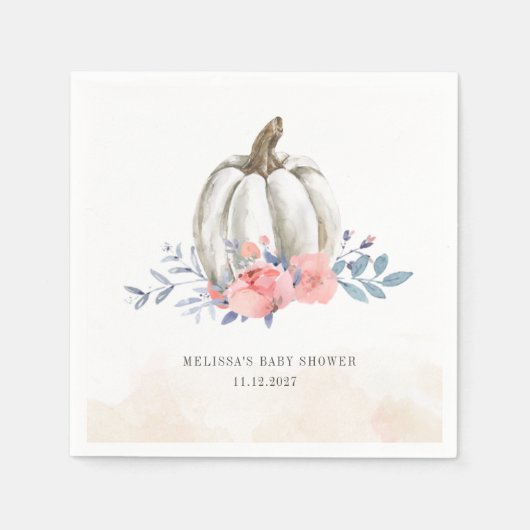 カボチャ赤ちゃんシャワー水カラー薄紫ピンクローズ スタンダードカクテルナプキン (正面)