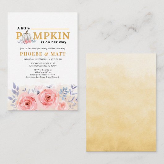 カボチャ赤ちゃんシャワー水カラー薄紫ピンクローズ ノートカード (正面/裏面)