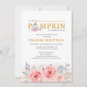 カボチャ赤ちゃんシャワー水色ピンクのバラ 招待状 (正面)