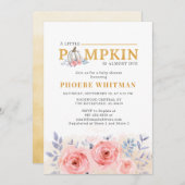 カボチャ赤ちゃんシャワー水色ピンクのバラ 招待状 (正面/裏面)