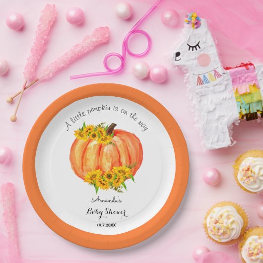 カボチャ赤ちゃんシャワー秋オレンジホワイト ペーパープレート (パーティー)