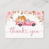 カボチャ赤ちゃんシャワー秋ピンクトラックありがとう エンクロージャーカード (正面)