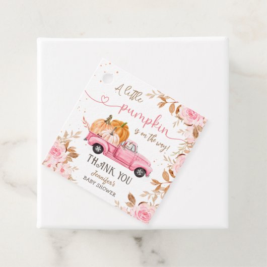 カボチャ赤ちゃんシャワー秋ピンクトラックありがとう フェイバータグ (インサイチュ)