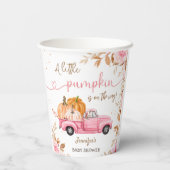カボチャ赤ちゃんシャワー秋ピンクトラック紙 紙コップ (裏面)