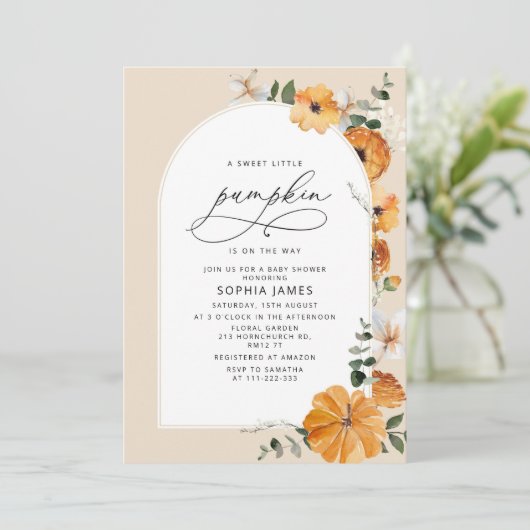 カボチャ赤ちゃんシャワー赤ちゃん女の子シャワー 招待状 (スタンド正面)