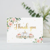 カボチャ赤ちゃんシャワー赤面ピンクと金ゴールドありがとう サンキューカード (スタンド正面)