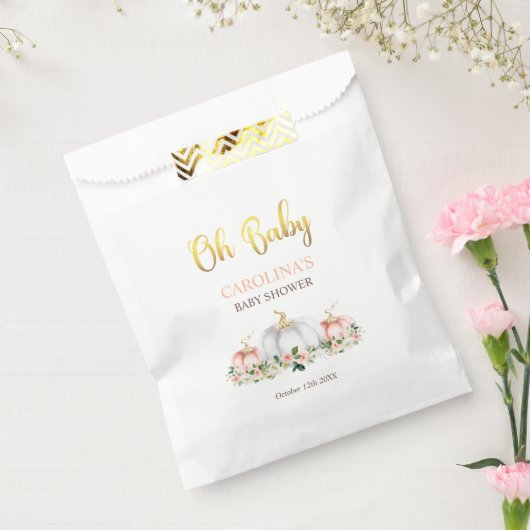 カボチャ赤ちゃんシャワー赤面ピンクと金ゴールドギフト フェイバーバッグ (封をした状態)