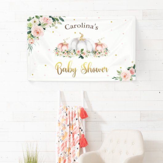 カボチャ赤ちゃんシャワー赤面ピンクと金ゴールド歓迎 横断幕 (インサイチュ)