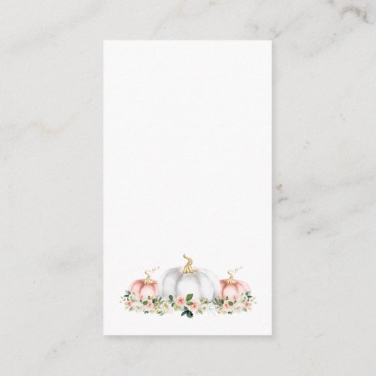 カボチャ赤ちゃんシャワー赤面ピンク金ゴールドディスプレイシャワー エンクロージャーカード (裏面)