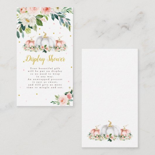 カボチャ赤ちゃんシャワー赤面ピンク金ゴールドディスプレイシャワー エンクロージャーカード (正面/裏面)