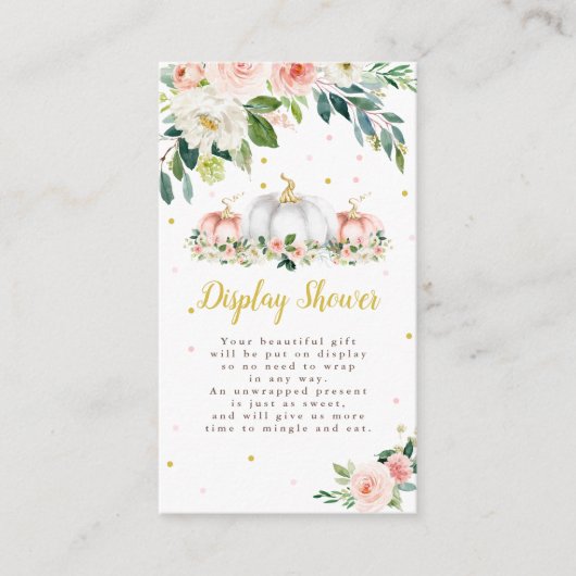 カボチャ赤ちゃんシャワー赤面ピンク金ゴールドディスプレイシャワー エンクロージャーカード (正面)