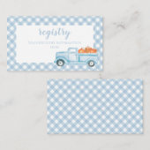 カボチャ赤ちゃんシャワー青い格子付きトラックレジストリ エンクロージャーカード (正面/裏面)