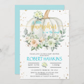 カボチャ赤ちゃんシャワー青金ゴールドエレガント招待状 招待状 (正面/裏面)