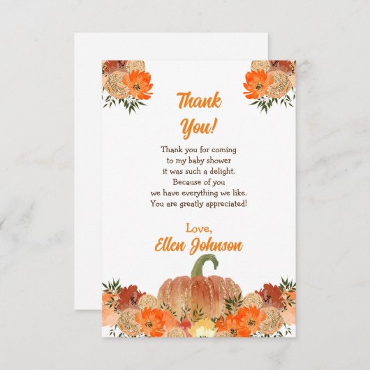 カボチャ赤ちゃんシャワー サンキューカード (正面/裏面)