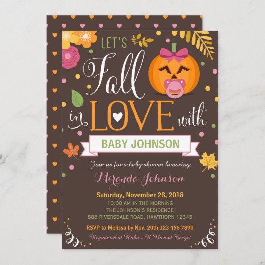カボチャ赤ちゃんシャワー、愛の中で秋しよう招待状 招待状 (正面/裏面)
