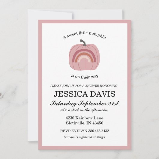 カボチャ赤ちゃん女の子の赤ちゃんシャワー 招待状 (正面)