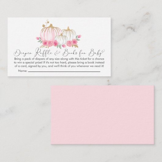 カボチャ赤ちゃん女の子シャワーおむつラッフルブック エンクロージャーカード (正面/裏面)