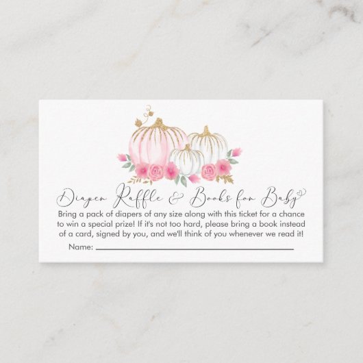 カボチャ赤ちゃん女の子シャワーおむつラッフルブック エンクロージャーカード (正面)