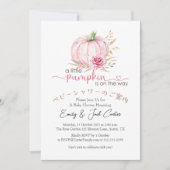 カボチャ赤ちゃん女の子シャワーウォーターカラーフローラピンク 招待状 (正面)