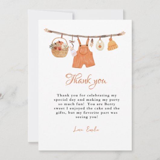 カボチャ赤ちゃん服ベビーシャワーサンキューカード 招待状 (正面)