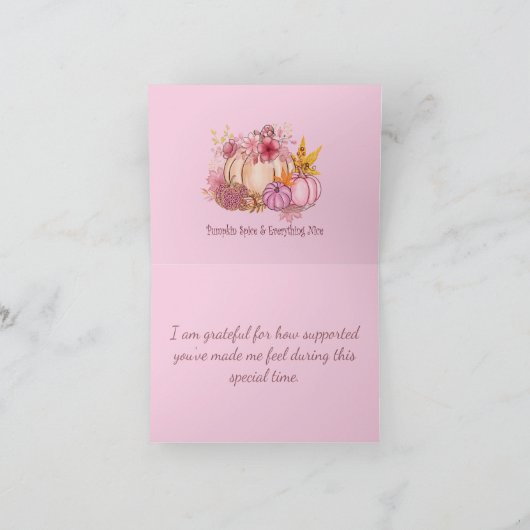 カボチャ赤面ピンクファミド秋ベビーシャワー サンキューカード (内部)