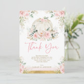 カボチャ赤面ピンク金ゴールドフローラ秋ベビーシャワー サンキューカード (スタンド正面)
