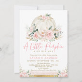 カボチャ赤面ピンク金ゴールドフローラ秋ベビーシャワー 招待状 (正面)