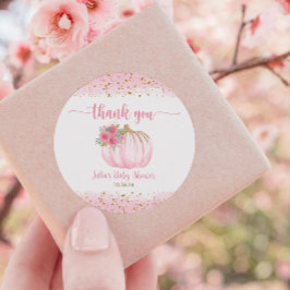 カボチャ赤面ピンク金ゴールドベビーガールシャワーのお気に入り ラウンドシール