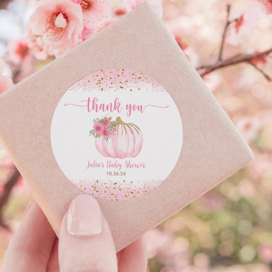 カボチャ赤面ピンク金ゴールドベビーガールシャワーのお気に入り ラウンドシール