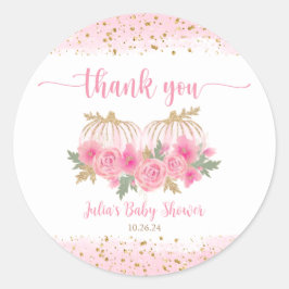 カボチャ赤面ピンク金ゴールドベビーガールシャワーのお気に入り ラウンドシール