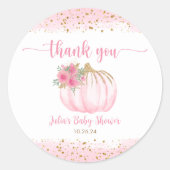 カボチャ赤面ピンク金ゴールドベビーガールシャワーのお気に入り ラウンドシール (正面)