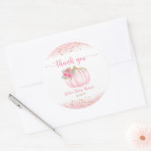 カボチャ赤面ピンク金ゴールドベビーガールシャワーのお気に入り ラウンドシール (封筒)